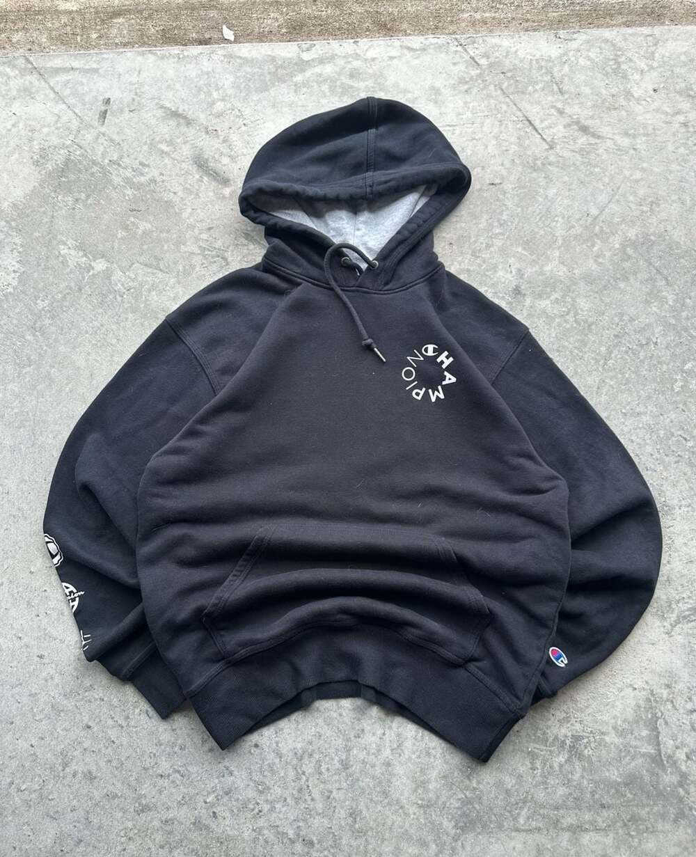 Champion Graphic Print Hoodie Sweatshirt Black Size M